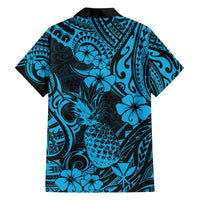 Hawaii Pineapple Family Matching Off Shoulder Maxi Dress and Hawaiian Shirt Polynesian Pattern Sky Blue Version LT01 - Polynesian Pride
