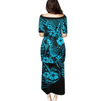Hawaii Pineapple Family Matching Puletasi Dress and Hawaiian Shirt Polynesian Pattern Sky Blue Version LT01 - Polynesian Pride