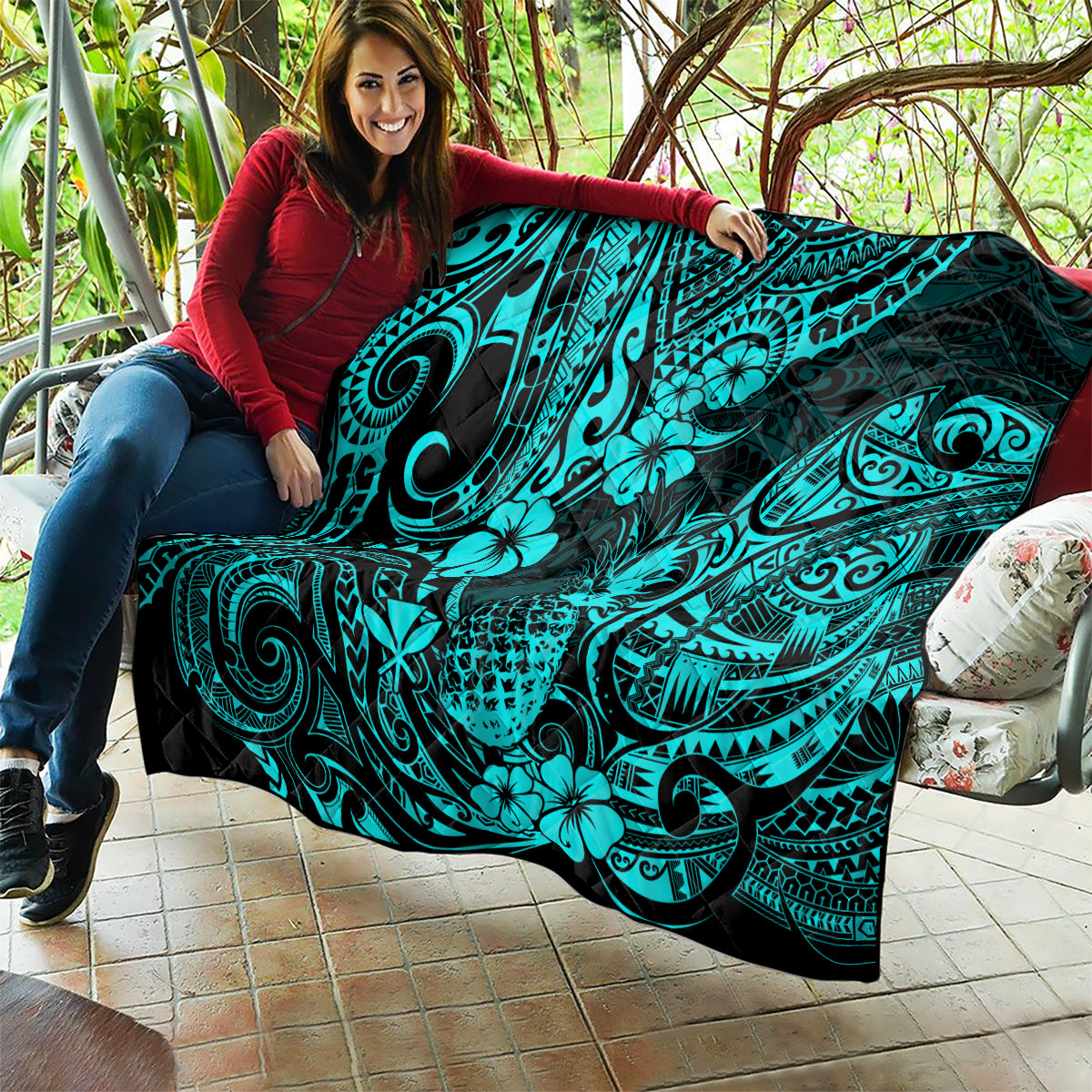 Hawaii Pineapple Quilt Polynesian Pattern Turquoise Version LT01 - Polynesian Pride