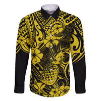 Hawaii Pineapple Family Matching Long Sleeve Bodycon Dress and Hawaiian Shirt Polynesian Pattern Yellow Version LT01 Dad's Shirt - Long Sleeve Yellow - Polynesian Pride