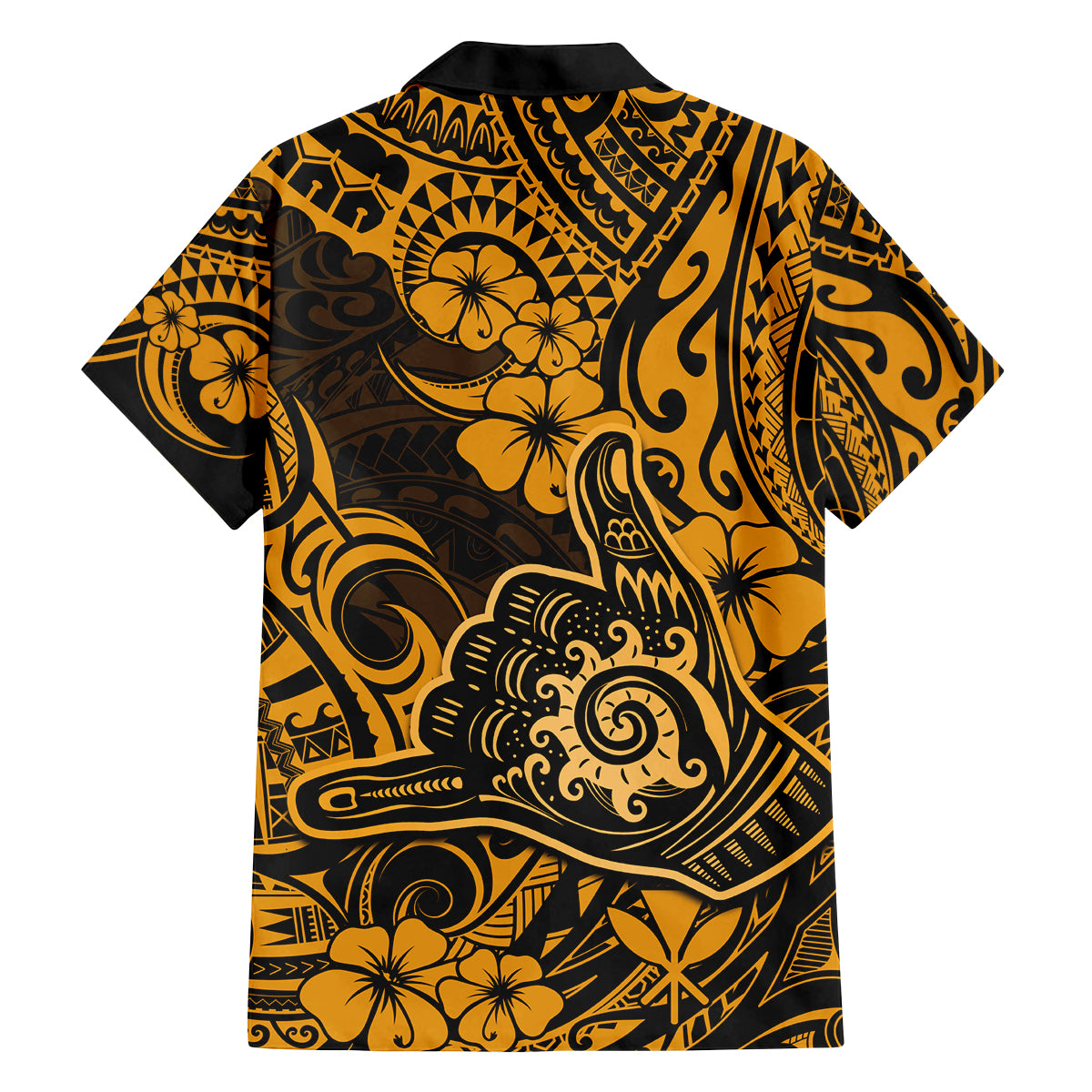 Hawaii Shaka Sign Family Matching Off Shoulder Long Sleeve Dress and Hawaiian Shirt With Polynesian Hibiscus Gold Unique LT01 - Polynesian Pride