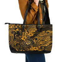 Hawaii Shaka Sign Leather Tote Bag With Polynesian Hibiscus Gold Unique LT01 - Polynesian Pride