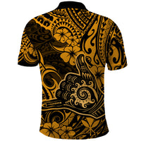 Hawaii Shaka Sign Polo Shirt With Polynesian Hibiscus Gold Unique LT01 - Polynesian Pride