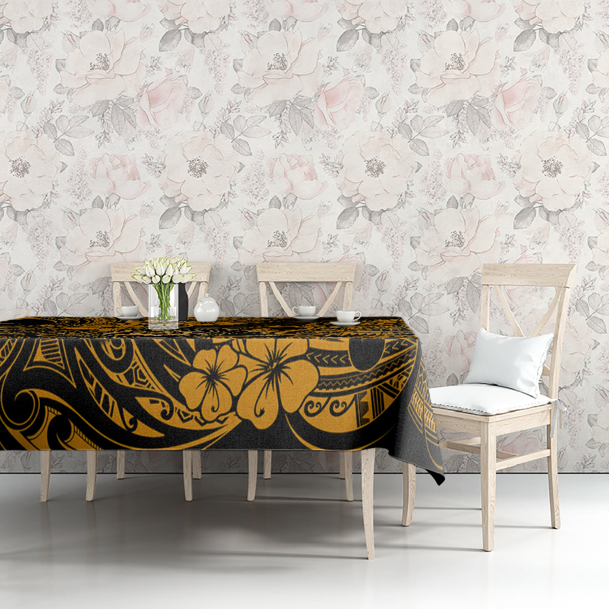 Hawaii Shaka Sign Tablecloth With Polynesian Hibiscus Gold Unique LT01 - Polynesian Pride