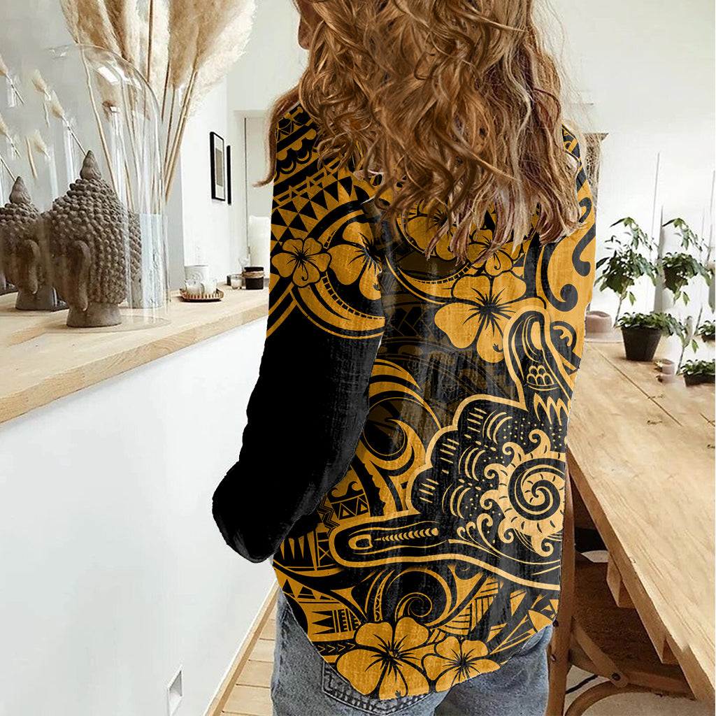 Hawaii Shaka Sign Women Casual Shirt With Polynesian Hibiscus Gold Unique LT01 - Polynesian Pride