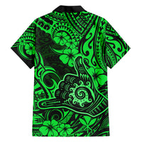 Hawaii Shaka Sign Family Matching Short Sleeve Bodycon Dress and Hawaiian Shirt With Polynesian Hibiscus Green Unique LT01 - Polynesian Pride