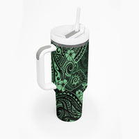 Hawaii Shaka Sign Tumbler With Handle With Polynesian Hibiscus Green Unique