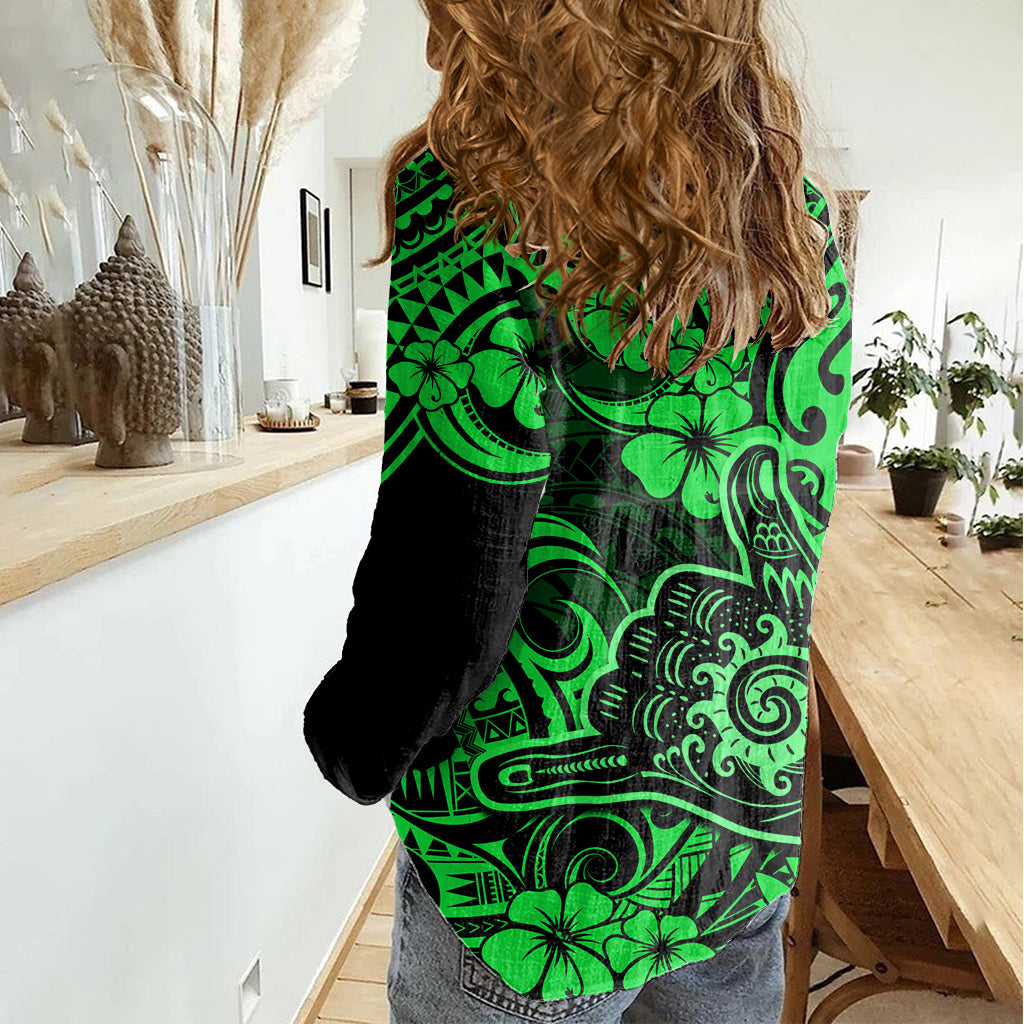 Hawaii Shaka Sign Women Casual Shirt With Polynesian Hibiscus Green Unique LT01 - Polynesian Pride