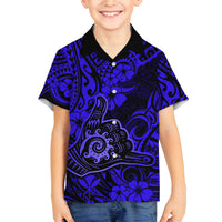 Hawaii Shaka Sign Family Matching Summer Maxi Dress and Hawaiian Shirt With Polynesian Hibiscus Navy Blue Unique LT01 Son's Shirt Blue - Polynesian Pride