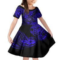 Hawaii Shaka Sign Kid Short Sleeve Dress With Polynesian Hibiscus Navy Blue Unique LT01 KID Blue - Polynesian Pride