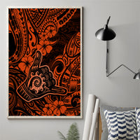 Hawaii Shaka Sign Canvas Wall Art With Polynesian Hibiscus Orange Unique LT01 - Polynesian Pride