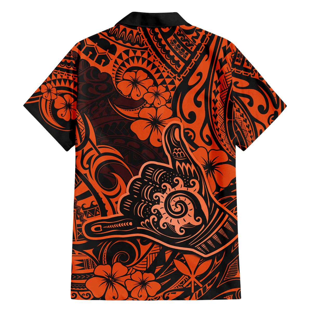 Hawaii Shaka Sign Family Matching Off Shoulder Long Sleeve Dress and Hawaiian Shirt With Polynesian Hibiscus Orange Unique LT01 - Polynesian Pride