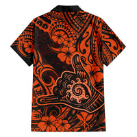 Hawaii Shaka Sign Family Matching Short Sleeve Bodycon Dress and Hawaiian Shirt With Polynesian Hibiscus Orange Unique LT01 - Polynesian Pride