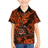 Hawaii Shaka Sign Family Matching Tank Maxi Dress and Hawaiian Shirt With Polynesian Hibiscus Orange Unique LT01 Son's Shirt Orange - Polynesian Pride