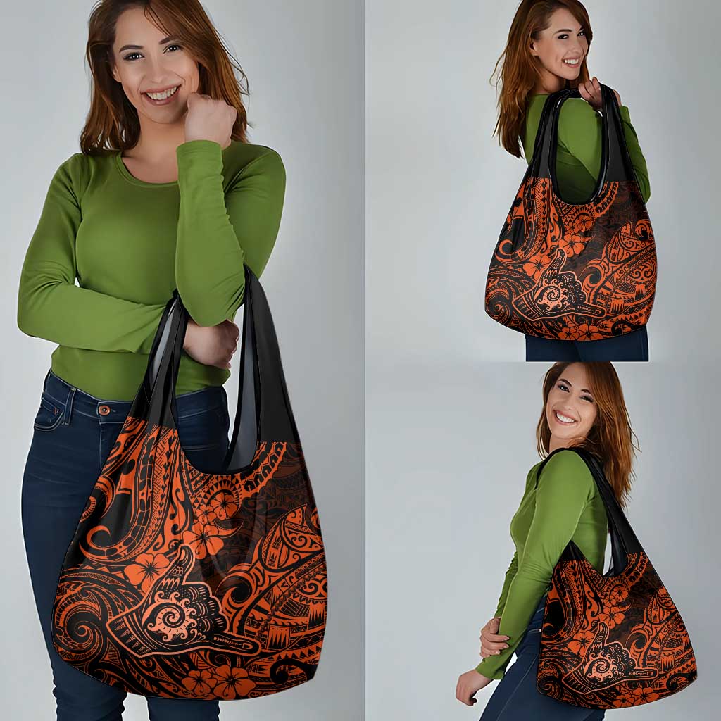Hawaii Shaka Sign Grocery Bag With Polynesian Hibiscus Orange Unique