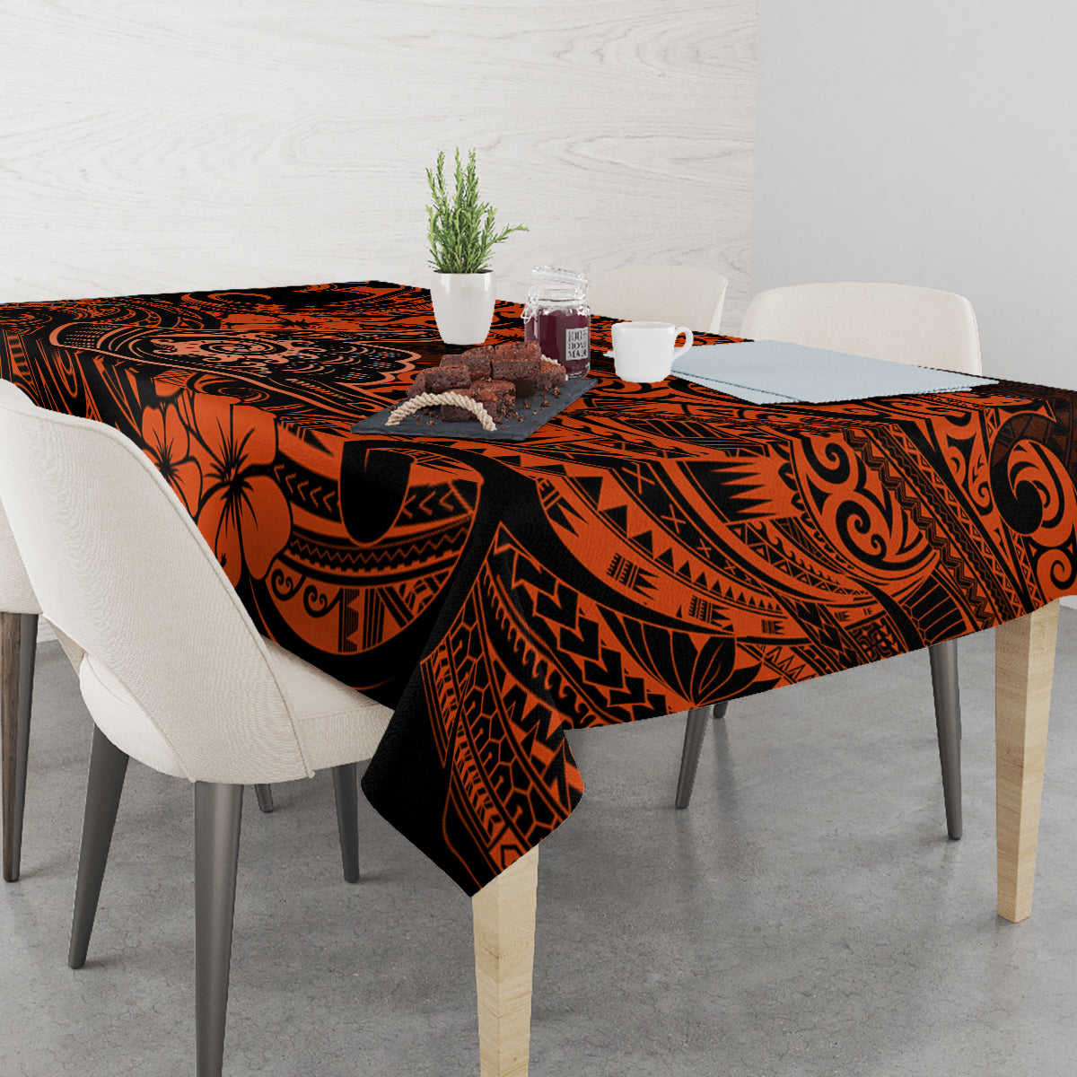 Hawaii Shaka Sign Tablecloth With Polynesian Hibiscus Orange Unique LT01 - Polynesian Pride