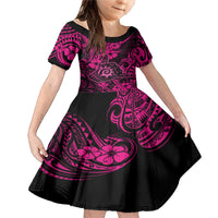 Hawaii Shaka Sign Family Matching Mermaid Dress and Hawaiian Shirt With Polynesian Hibiscus Pink Unique LT01 Daughter's Dress Pink - Polynesian Pride
