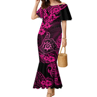 Hawaii Shaka Sign Family Matching Mermaid Dress and Hawaiian Shirt With Polynesian Hibiscus Pink Unique LT01 Mom's Dress Pink - Polynesian Pride