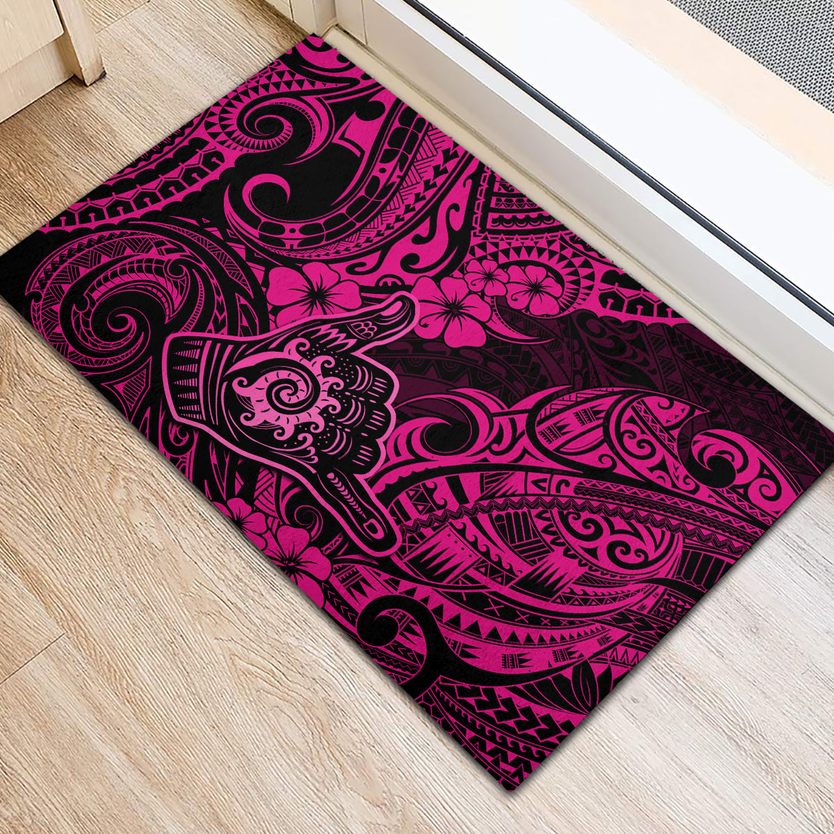 Hawaii Shaka Sign Rubber Doormat With Polynesian Hibiscus Pink Unique LT01 - Polynesian Pride