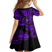 Hawaii Shaka Sign Kid Short Sleeve Dress Polynesian Pattern Purple Version LT01 - Polynesian Pride