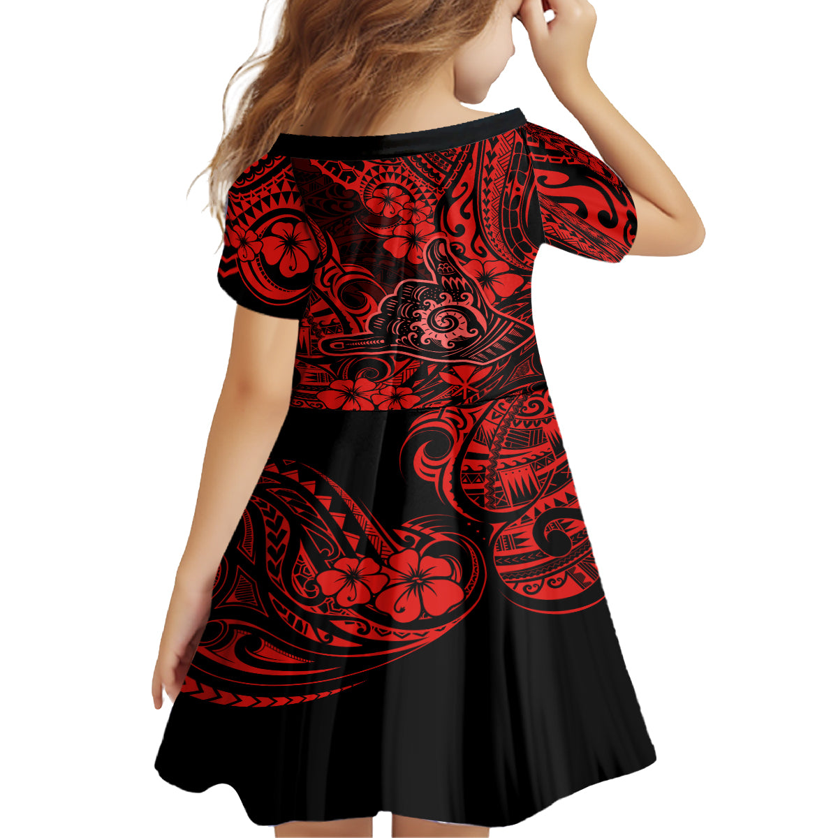 Hawaii Shaka Sign Family Matching Long Sleeve Bodycon Dress and Hawaiian Shirt Polynesian Pattern Red Version LT01 - Polynesian Pride