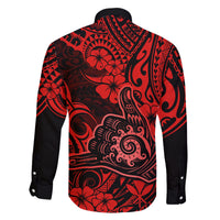 Hawaii Shaka Sign Family Matching Off Shoulder Long Sleeve Dress and Hawaiian Shirt Polynesian Pattern Red Version LT01 - Polynesian Pride