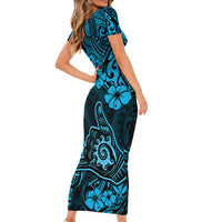 Hawaii Shaka Sign Family Matching Short Sleeve Bodycon Dress and Hawaiian Shirt Polynesian Pattern Sky Blue Version LT01 - Polynesian Pride