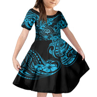 Hawaii Shaka Sign Kid Short Sleeve Dress Polynesian Pattern Sky Blue Version LT01 KID Blue - Polynesian Pride