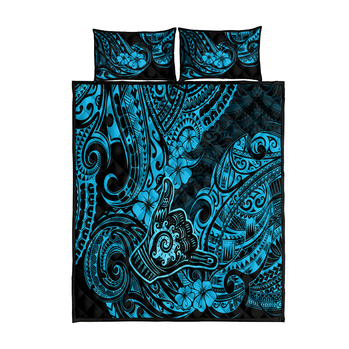 Hawaii Shaka Sign Quilt Bed Set Polynesian Pattern Sky Blue Version LT01 Blue - Polynesian Pride