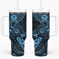 Hawaii Shaka Sign Tumbler With Handle Polynesian Pattern Sky Blue Version