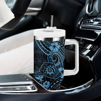 Hawaii Shaka Sign Tumbler With Handle Polynesian Pattern Sky Blue Version