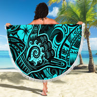 Hawaii Shaka Sign Beach Blanket Polynesian Pattern Turquoise Version LT01 - Wonder Print Shop