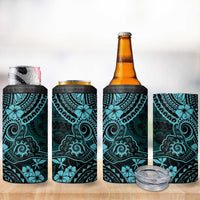 Hawaii Shaka Sign 4 in 1 Can Cooler Tumbler Polynesian Pattern Turquoise Version