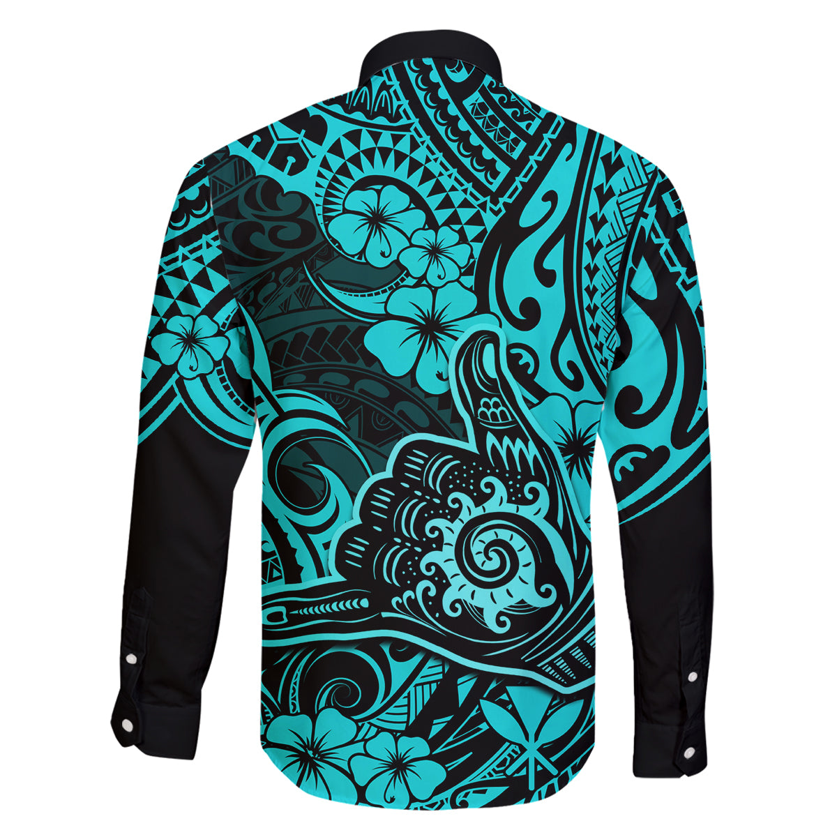 Hawaii Shaka Sign Family Matching Summer Maxi Dress and Hawaiian Shirt Polynesian Pattern Turquoise Version LT01 - Polynesian Pride