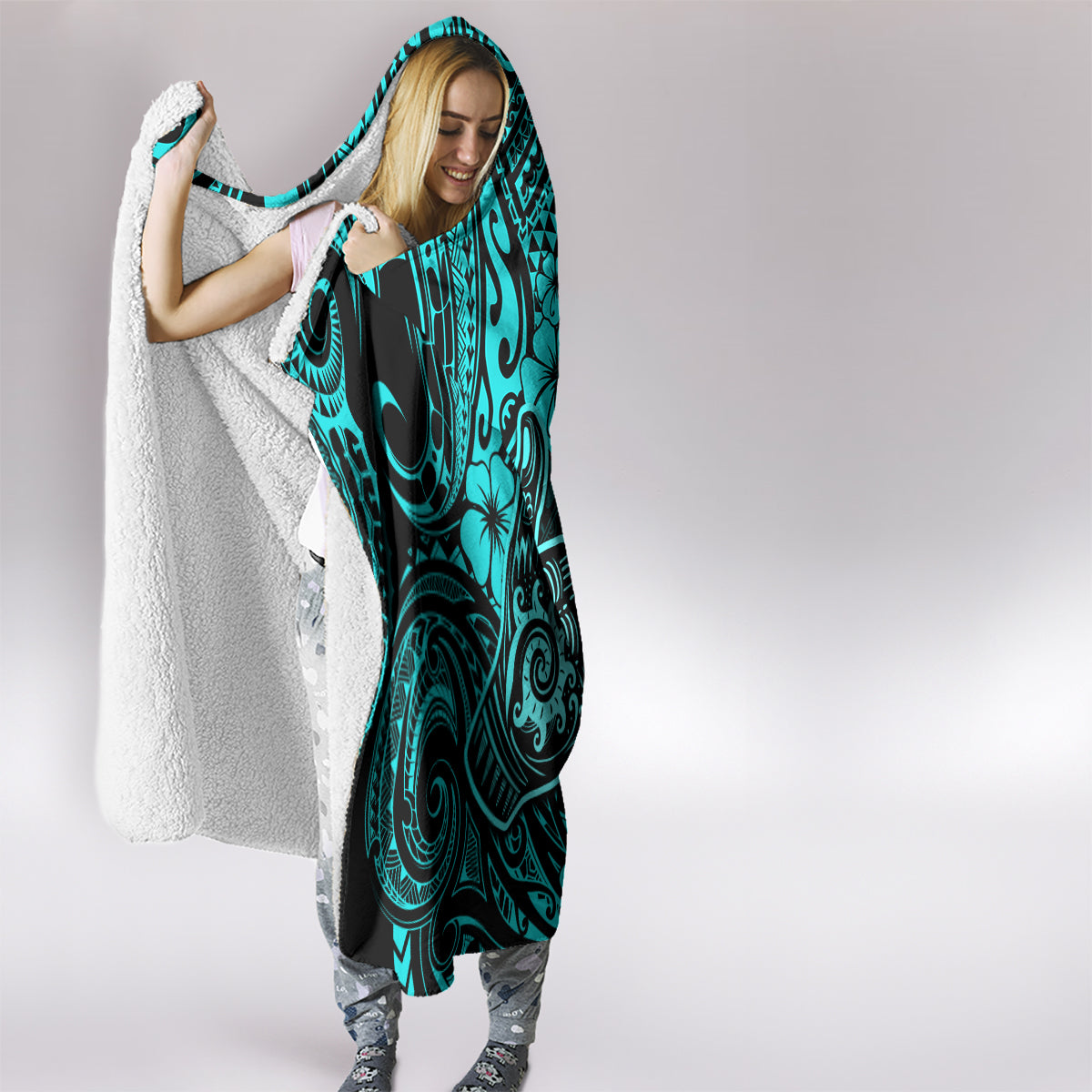 Hawaii Shaka Sign Hooded Blanket Polynesian Pattern Turquoise Version LT01 - Polynesian Pride