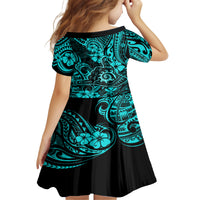 Hawaii Shaka Sign Kid Short Sleeve Dress Polynesian Pattern Turquoise Version LT01 - Polynesian Pride