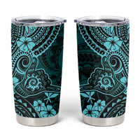 Hawaii Shaka Sign Tumbler Cup Polynesian Pattern Turquoise Version