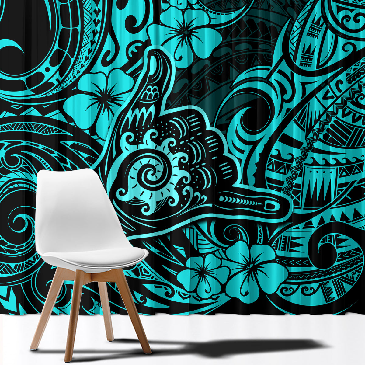 Hawaii Shaka Sign Window Curtain Polynesian Pattern Turquoise Version LT01 - Polynesian Pride