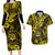 Hawaii Shaka Sign Couples Matching Long Sleeve Bodycon Dress and Hawaiian Shirt Polynesian Pattern Yellow Version LT01 Yellow - Polynesian Pride