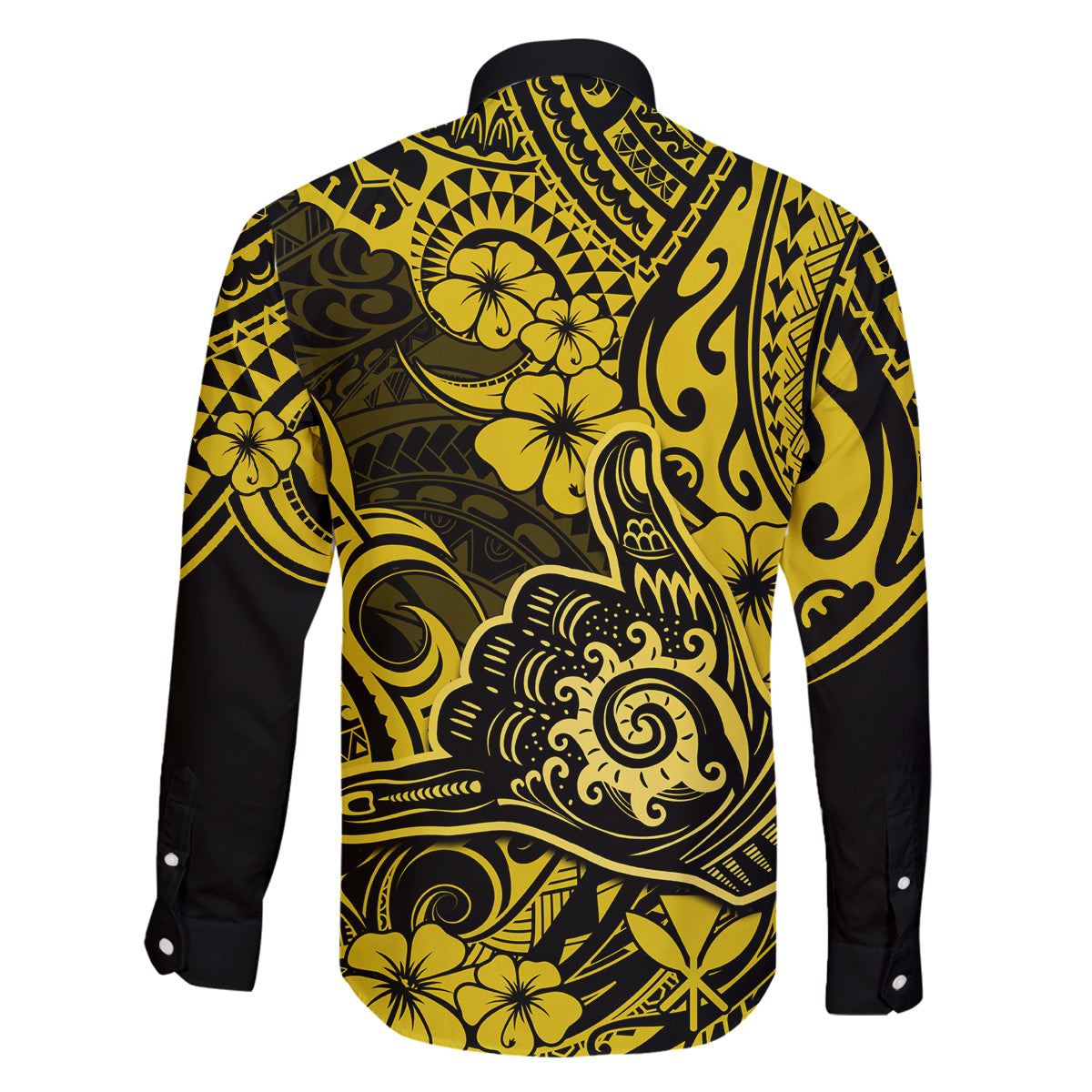 Hawaii Shaka Sign Family Matching Off Shoulder Maxi Dress and Hawaiian Shirt Polynesian Pattern Yellow Version LT01 - Polynesian Pride
