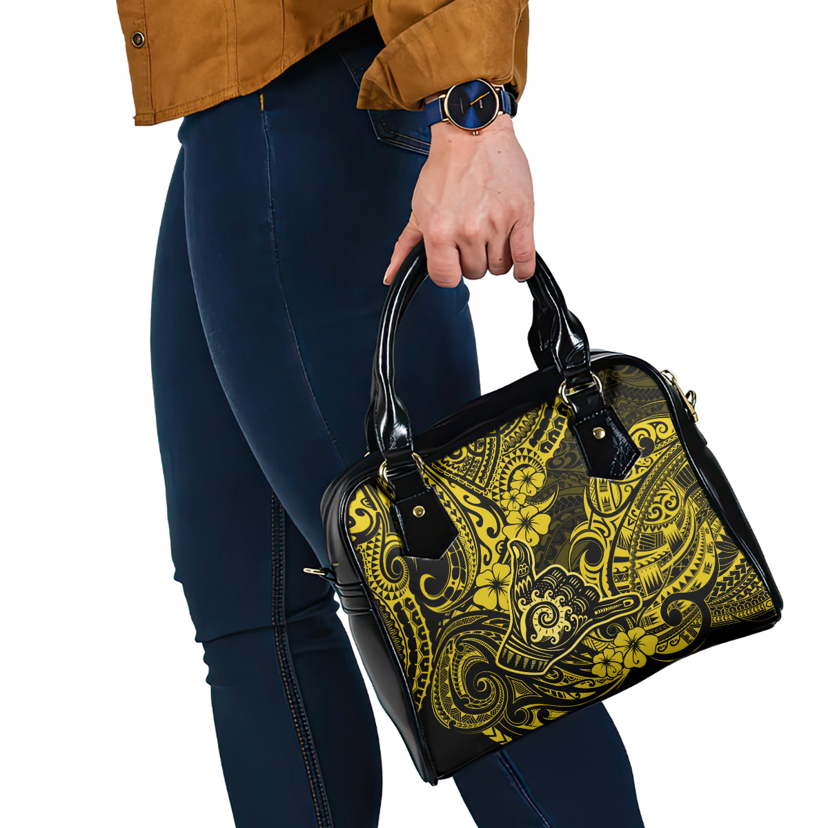 Hawaii Shaka Sign Shoulder Handbag Polynesian Pattern Yellow Version LT01 - Polynesian Pride