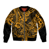 Hawaii Shark Bomber Jacket Polynesian Pattern Gold Version LT01 Unisex Gold - Polynesian Pride