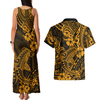 Hawaii Shark Couples Matching Tank Maxi Dress and Hawaiian Shirt Polynesian Pattern Gold Version LT01 - Polynesian Pride