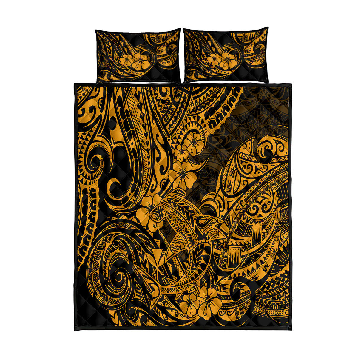 Hawaii Shark Quilt Bed Set Polynesian Pattern Gold Version LT01 Gold - Polynesian Pride