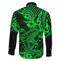 Hawaii Shark Family Matching Off Shoulder Short Dress and Hawaiian Shirt Polynesian Pattern Green Version LT01 - Polynesian Pride