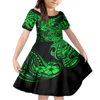 Hawaii Shark Family Matching Summer Maxi Dress and Hawaiian Shirt Polynesian Pattern Green Version LT01 Daughter's Dress Green - Polynesian Pride