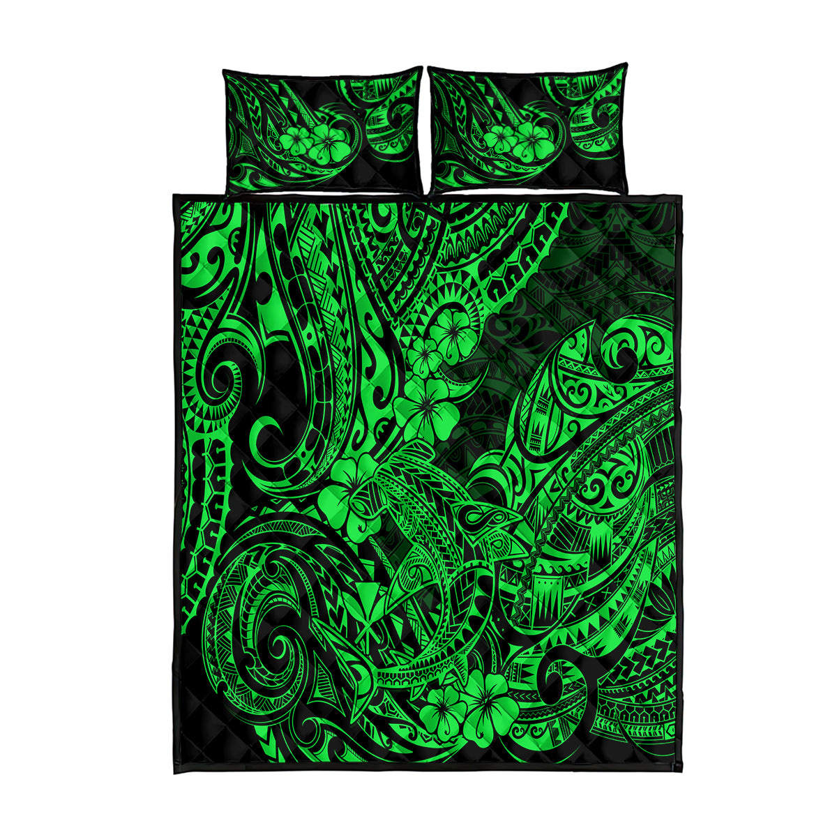 Hawaii Shark Quilt Bed Set Polynesian Pattern Green Version LT01 Green - Polynesian Pride