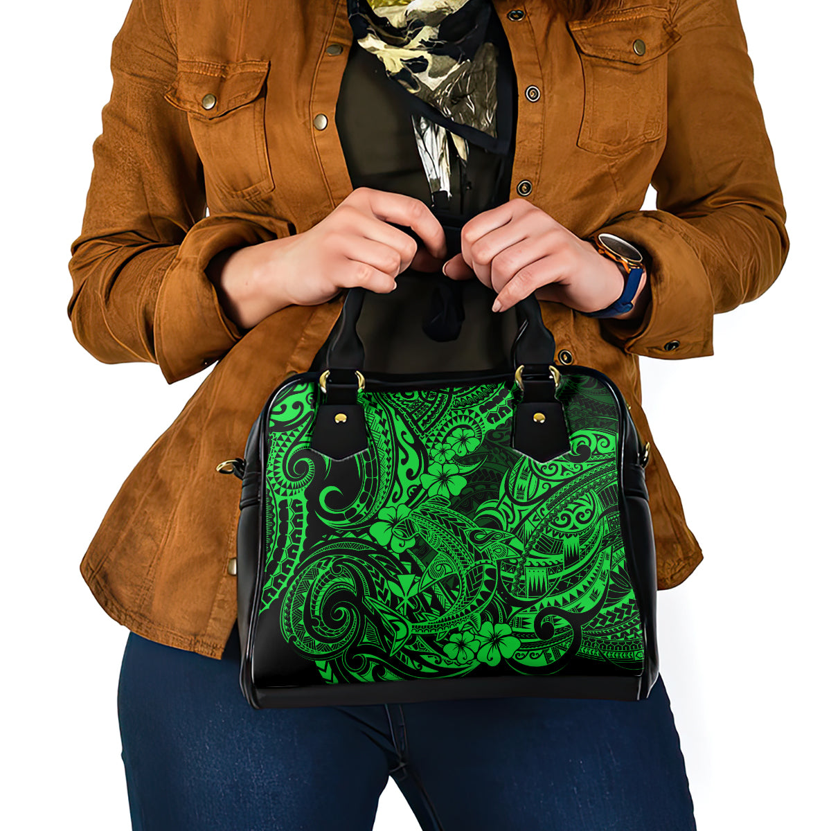 Hawaii Shark Shoulder Handbag Polynesian Pattern Green Version LT01 - Polynesian Pride