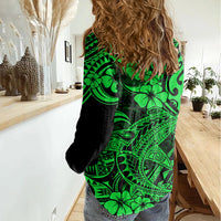 Hawaii Shark Women Casual Shirt Polynesian Pattern Green Version LT01 - Polynesian Pride