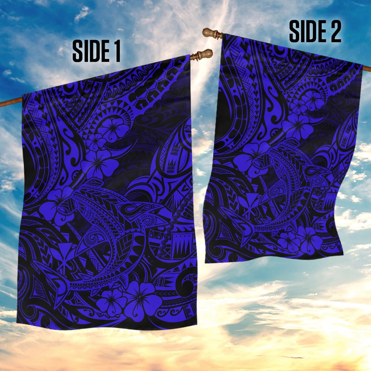Hawaii Shark Garden Flag Polynesian Pattern Navy Blue Version LT01 - Polynesian Pride